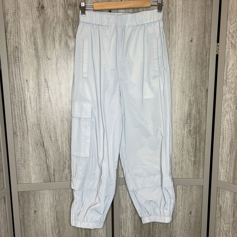 Tibi Jogger Pants Large Pockets Ankle Zippers Light Gray Color Size XS